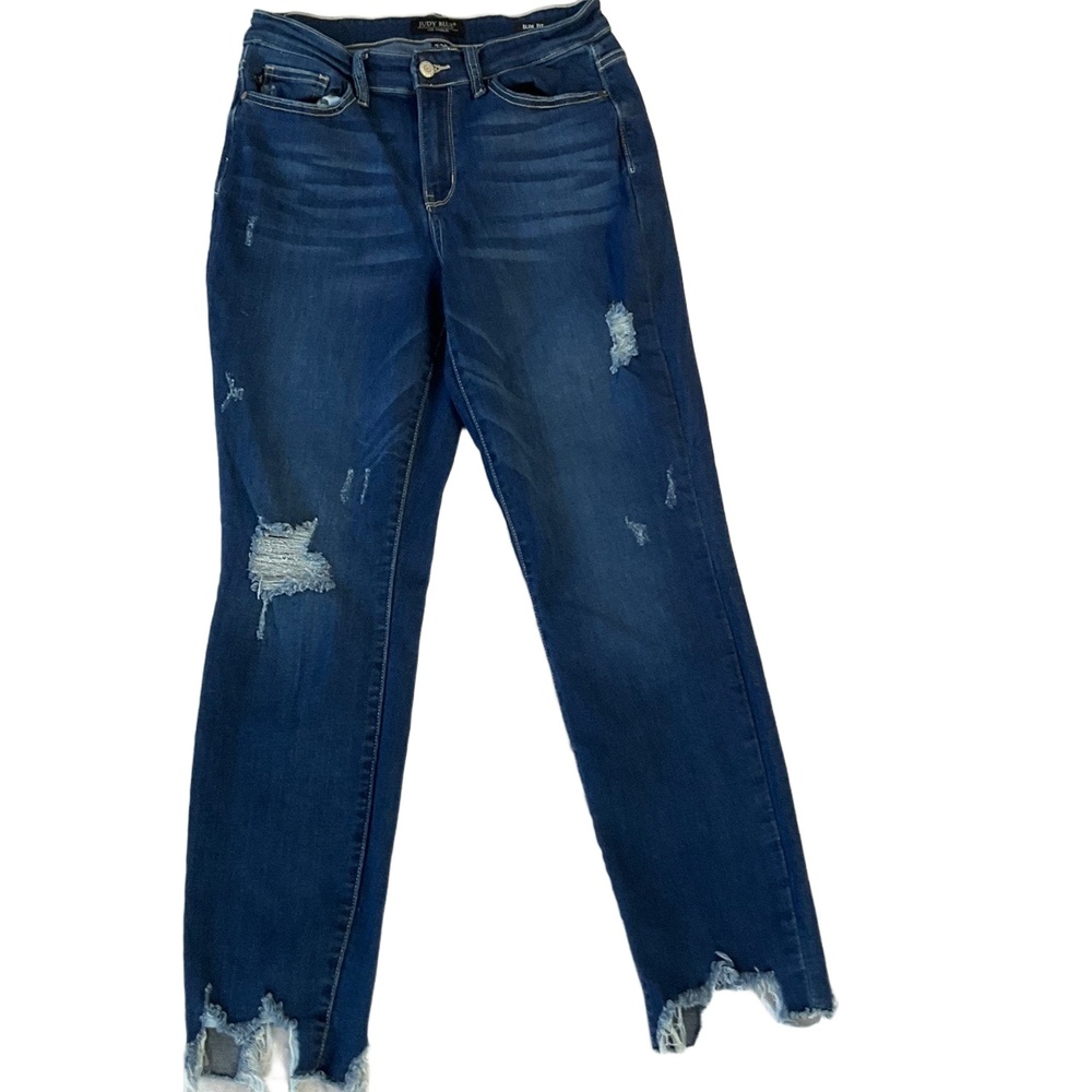 Judy Blue Blue Distressed Frayed Hem Ripped Details Casual Jeans Size 7/28‎